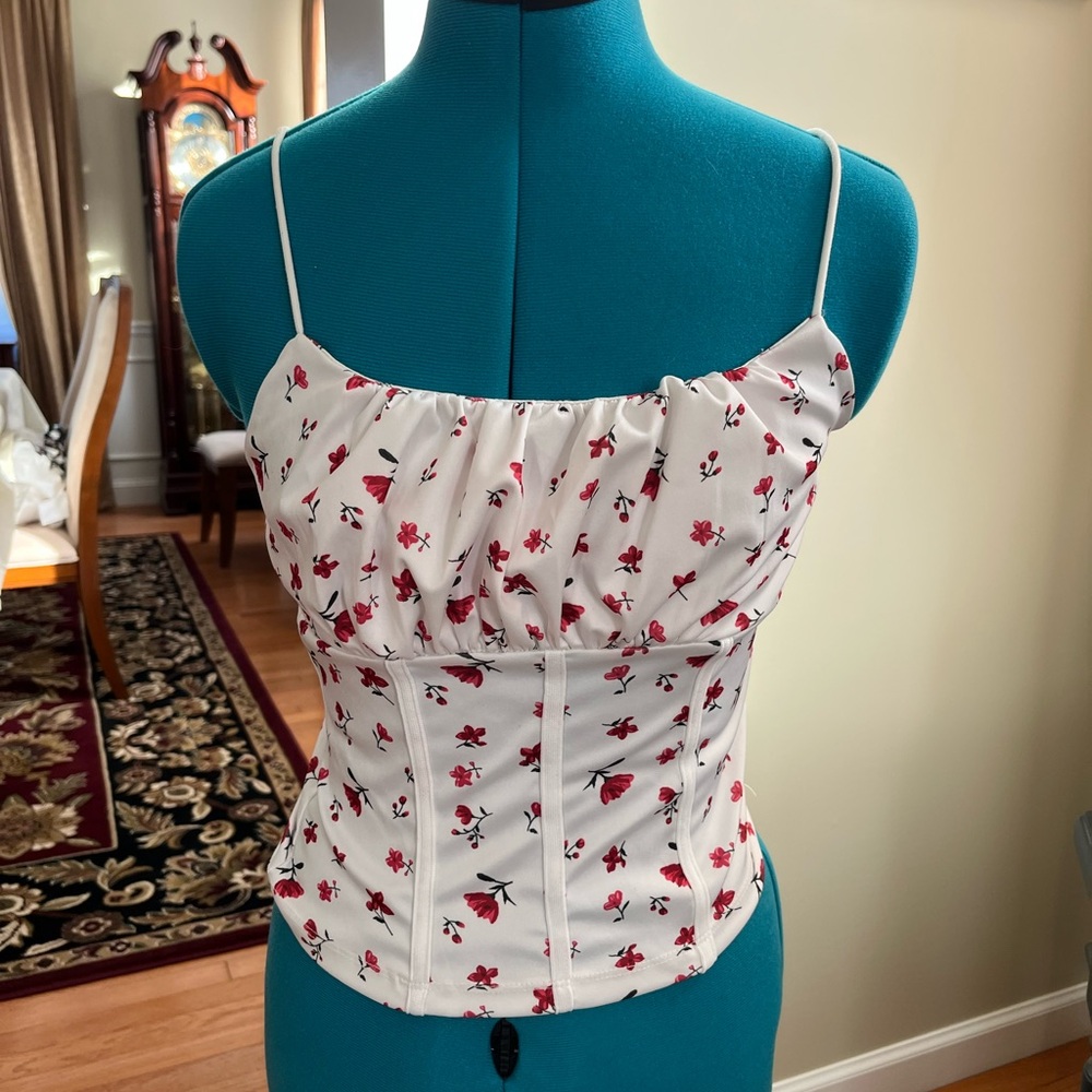 Floral White and Red Women's Tank Top